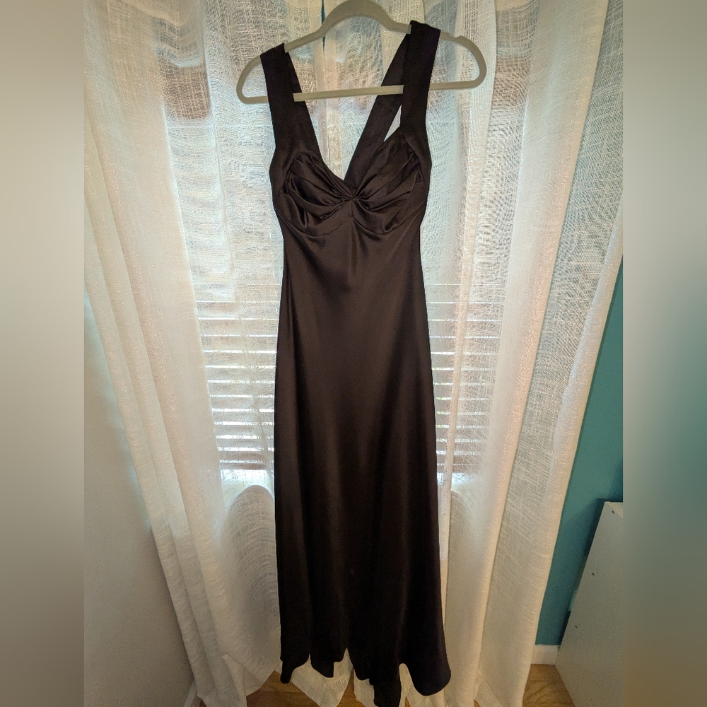 Calvin Klein Black Satin V-Neck Evening Dress
